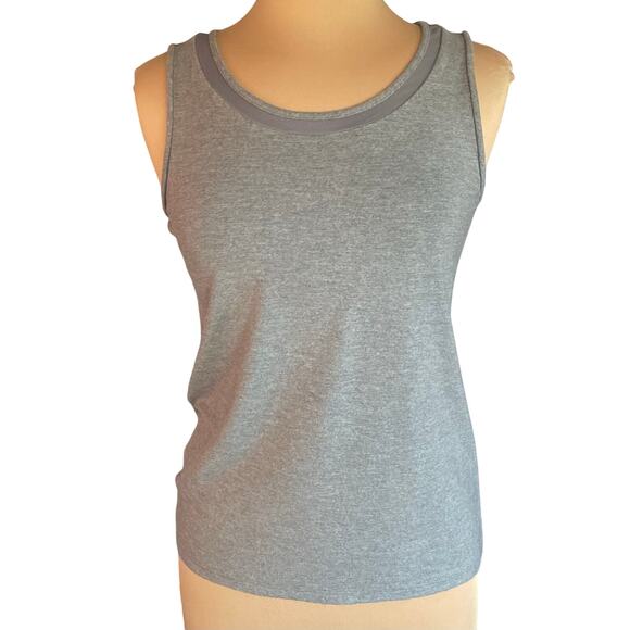 Talbots Gray Knit Tank Top Women M Contrast Neckline Closet Basic Layering Piece - Picture 1 of 5